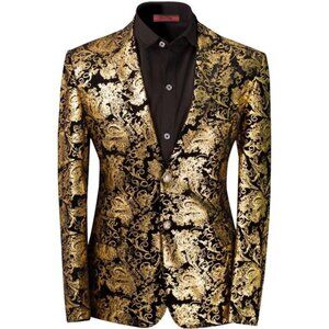 Men's Dress Floral Suit Notched Lapel Slim Fit Stylish Blazer Dress Suit